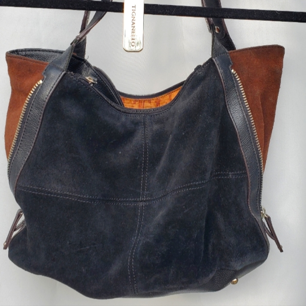 Tignanello Black & Brown Suede Handbag